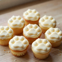 Adorable cat paw-shaped cupcakes with buttercream frosting