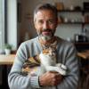 Portrait of David K., a visitor who adopted a cat through the café